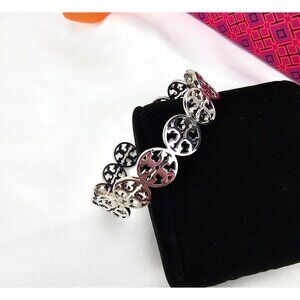 Tory Burch Silver Frozen Logo Expandable Cuff
